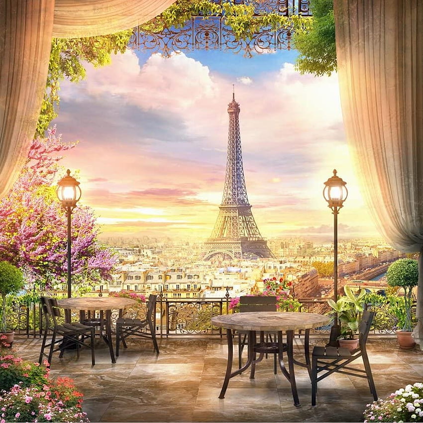 Balkon-Café-Paris-Hintergründe für Grafiken, Frühlingsstadtszene, Eiffelturm, Fantasy-Vorhang, Hochzeitsstand-Hintergrund: Amazon.de: Elektronik &, Frühlingsstadtszenen HD-Handy-Hintergrundbild