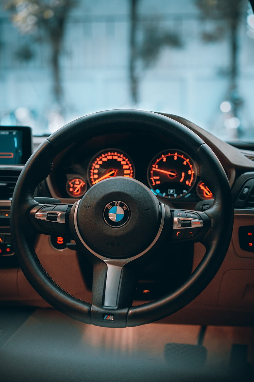 black bmw car steering wheel – Steering wheel, bmw steering HD phone wallpaper