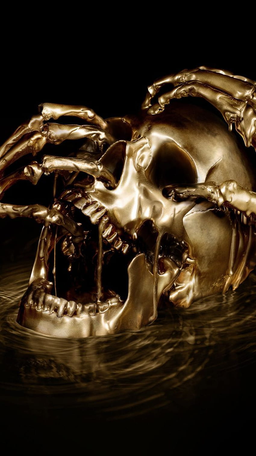 Skull, horror, black sails, digital art, 720x1280, golden skull HD phone wallpaper