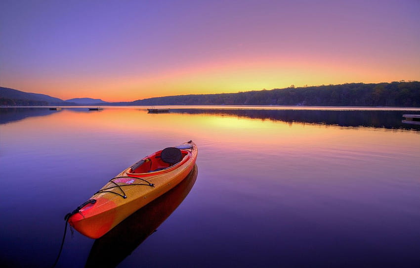 landscape, space, river, dawn, stay, boat, calm, silence, kayaking HD wallpaper