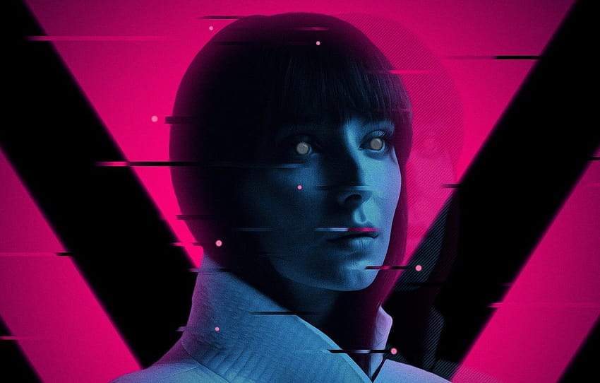 Mädchen, Zukunft, Augen, Kunst, Neon, Cyberpunk, Gesicht, Rosa und Blau, Abschnitt фантастика, Cyberpunk Pink Girl HD-Hintergrundbild