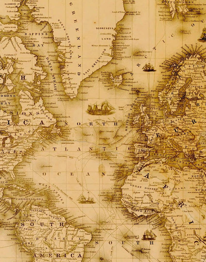 デジタル ヴィンテージ世界地図印刷可能な 1864 年。ヴィンテージ、古代の地図 HD電話の壁紙