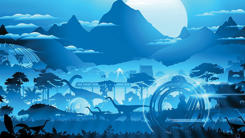 Jurassic World azul, fundo jurássico papel de parede HD