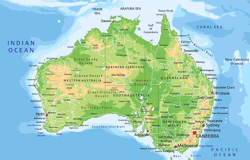 Map of Australia, geographical map, continent map, oceans, landscape, Australia with resolution 3840x2463. High Quality HD wallpaper