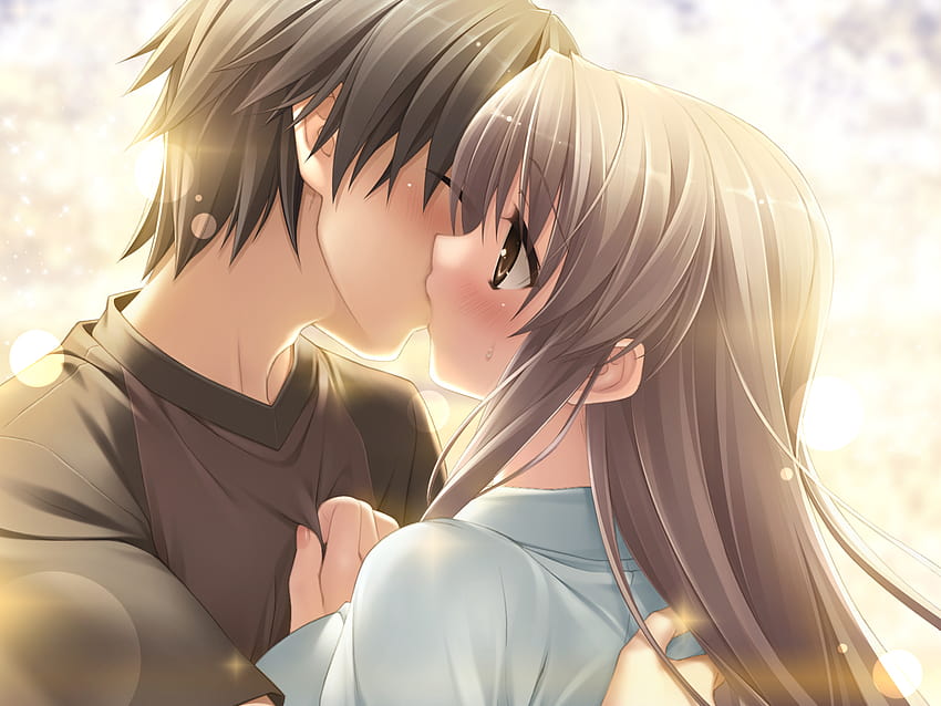 Natsu No Ame, doce beijo e abraço no anime papel de parede HD