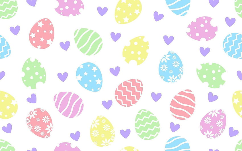 다채로운 부활절 달걀과 흰색 배경에 하트로 장식된 행복한 부활절의 매끄러운 패턴입니다. 2157692 Vecteezy의 벡터 아트, 부활절 달걀 디자인 HD 월페이퍼