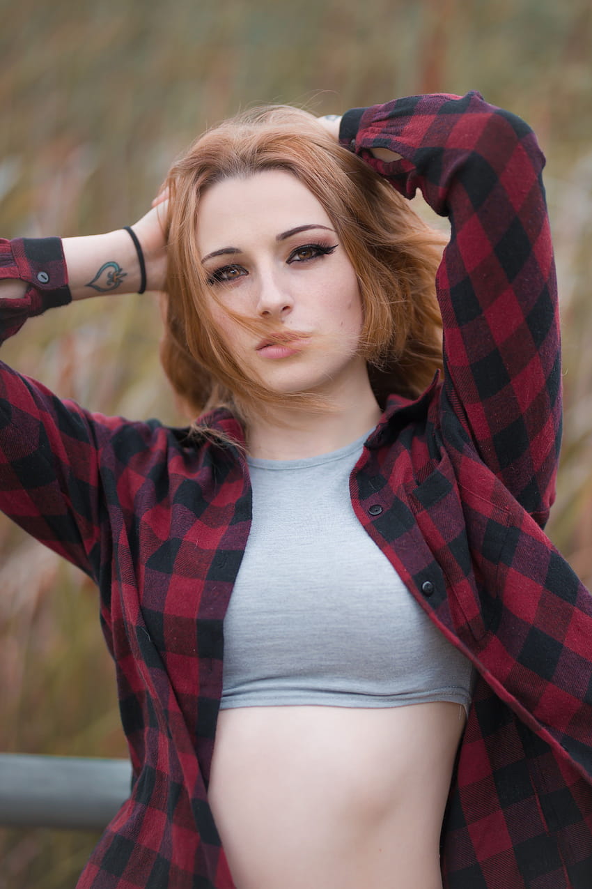 : Kayla Erin, model, women outdoors, Crop Top, open shirt, tattoo ...