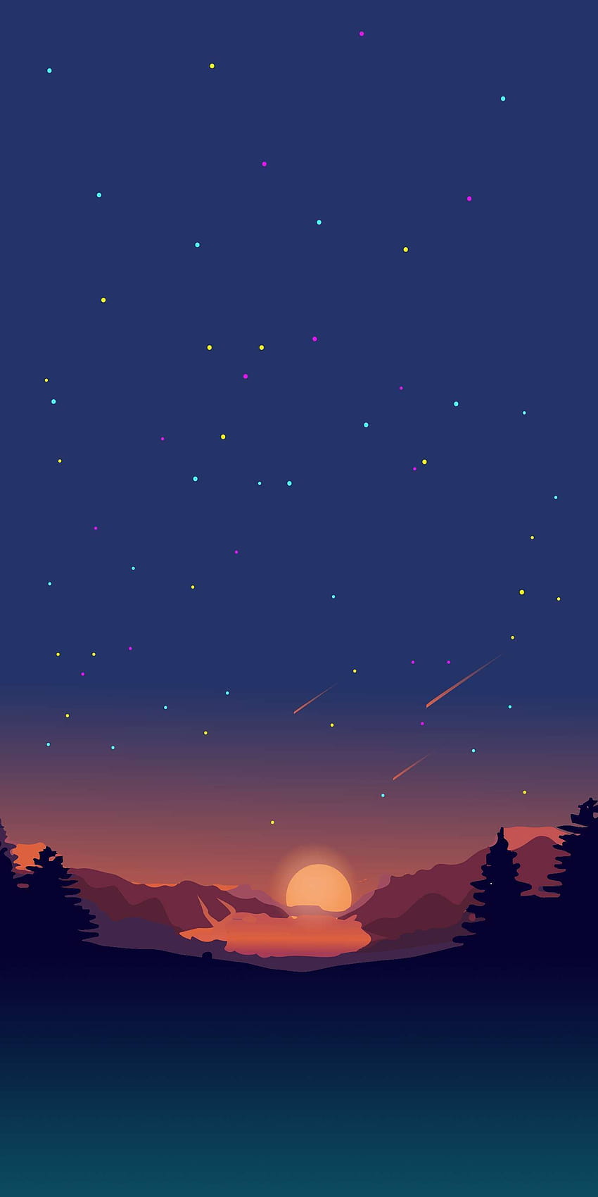 Sunset View Stars Minimal Nature iPhone, android minimalist HD phone wallpaper
