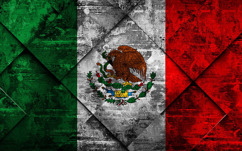 Flag of Mexico, grunge art, rhombus grunge texture, Mexico flag, North America, national symbols, Mexico, creative art with resolution 3840x2400. High Quality HD wallpaper