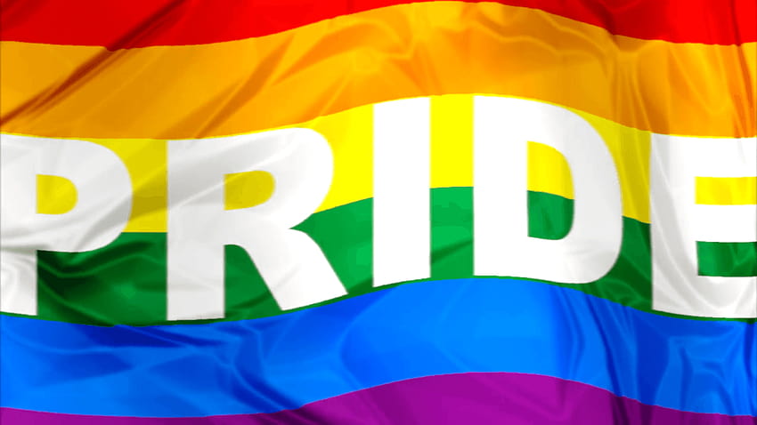 Bandeira colorida do orgulho gay com título de orgulho branco. Fundos de movimento, fundo da bandeira do orgulho gay papel de parede HD