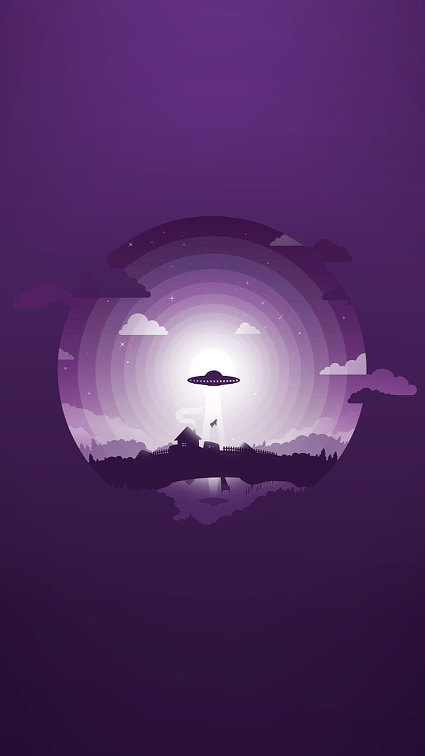 : Ilustrasi UFO, gaya material, minimalis, Gentoo, ungu minimalis wallpaper ponsel HD