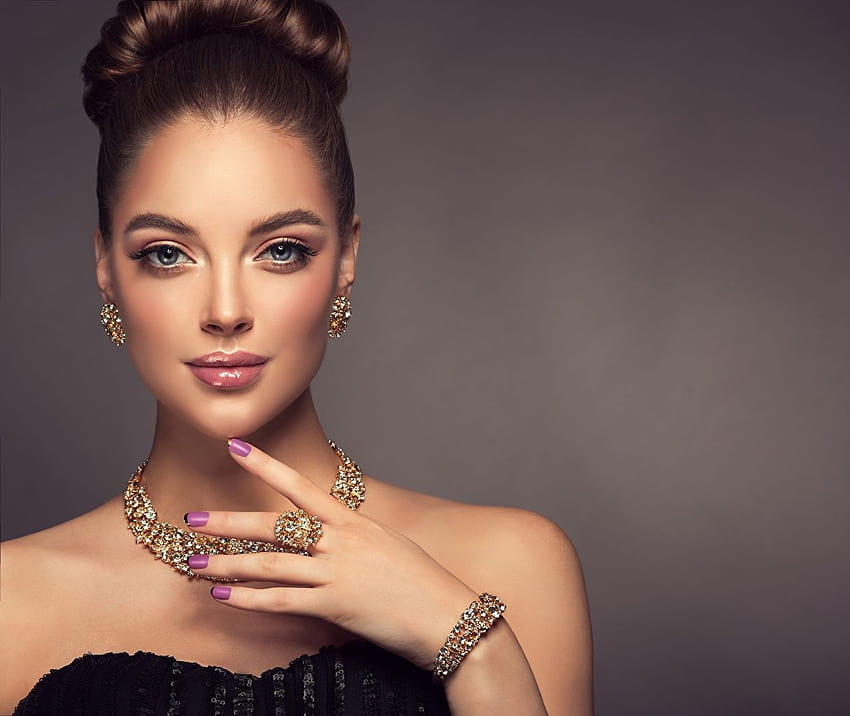 jeune femme Glance Makeup Brune Sofia, maquillage et bijoux pour femme Fond d'écran HD