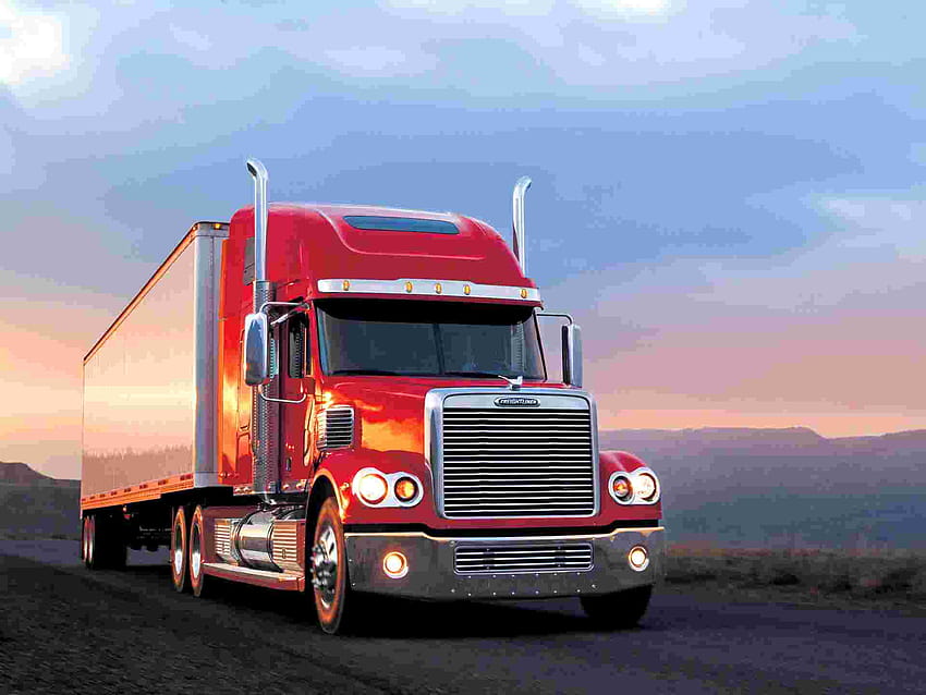 Red Truck, truck trailer HD wallpaper