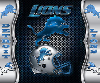 Download wallpapers Detroit Lions, golden logo, NFL, blue metal