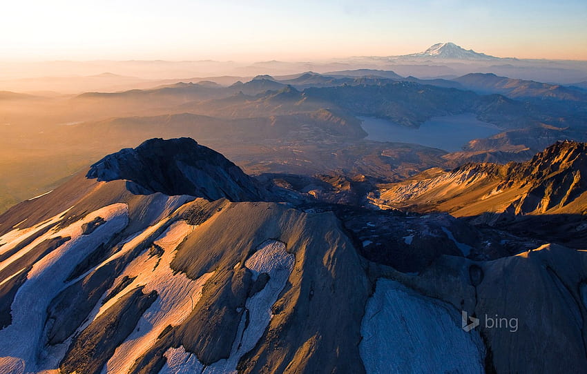 landscape, lake, dawn, USA, Washington, Mount St Helens , section природа HD wallpaper