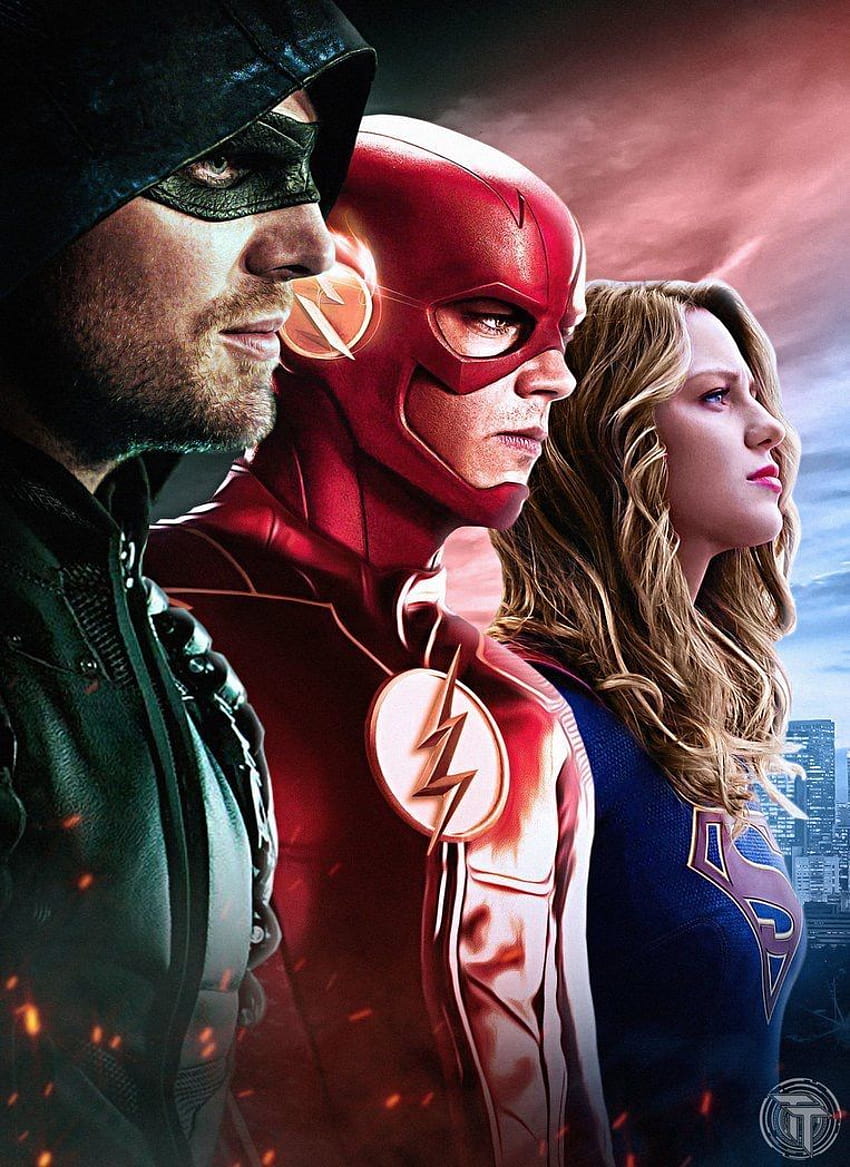 Green Arrow, Flash, and Supergirl HD phone wallpaper