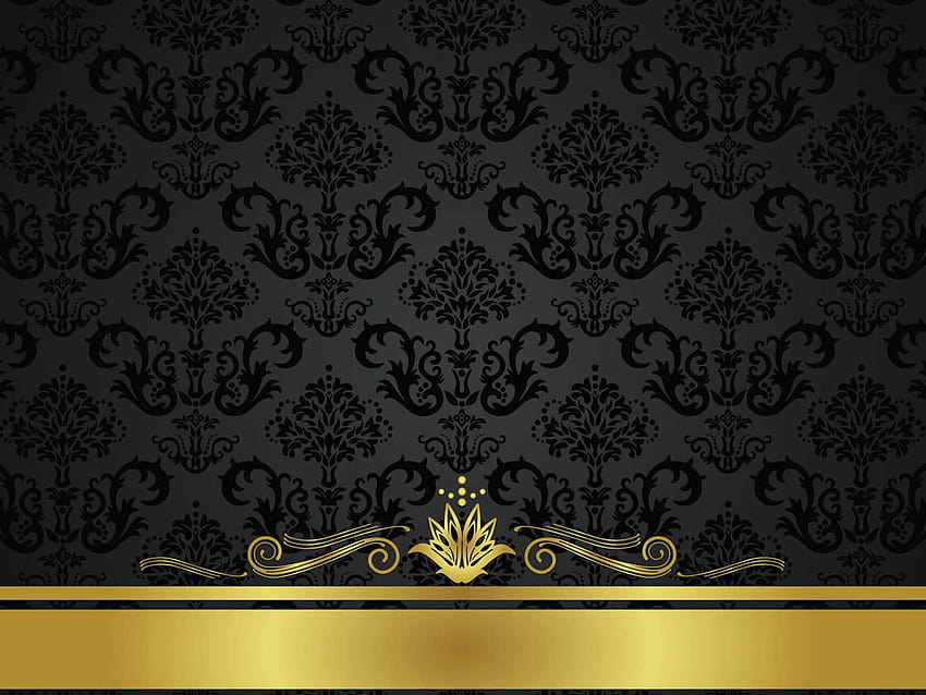Black Golden Floral Design Backgrounds For PowerPoint, black background design HD wallpaper