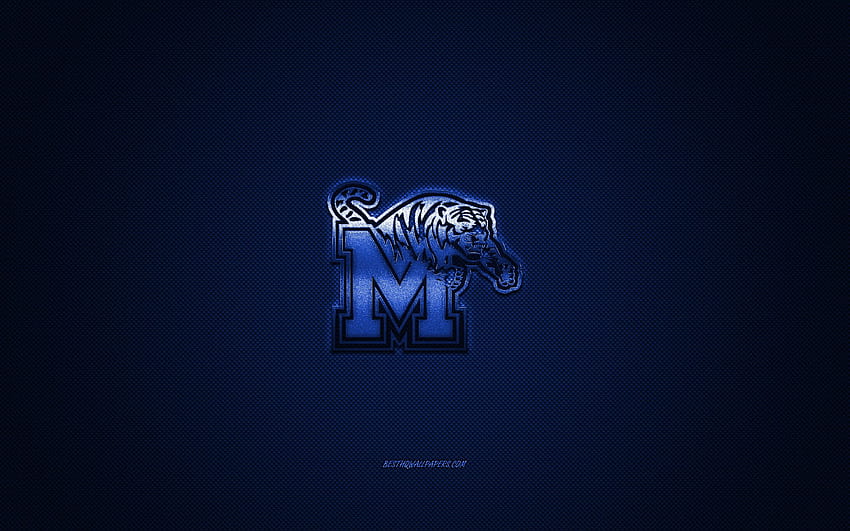 Memphis Tigers logo, American football club, NCAA, blue logo, blue carbon fiber background, American football, Memphis, Tennessee, USA, Memphis Tigers with resolution 2560x1600. High Quality HD wallpaper