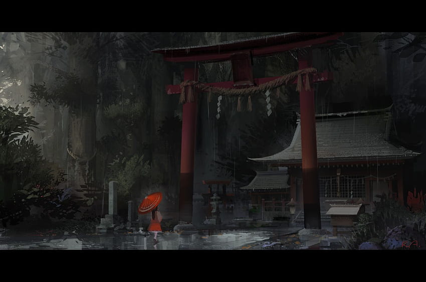alphonse dark hakurei reimu roupas japonesas miko santuário de chuva, anime torii gate papel de parede HD