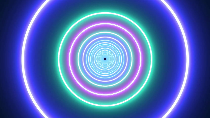 ネオン ライト サークル トンネルとカラフルな抽象的なグロー粒子移動背景、カラフルなネオン ライト サークル 高画質の壁紙