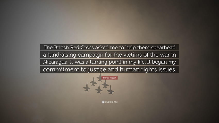 ビアンカ・ジャガーの言葉: 「英国赤十字社は私に彼らを助けるように頼んだ、 高画質の壁紙
