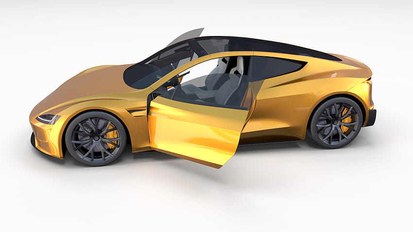 Tesla Roadster Yellow with Interior by dragosburian HD wallpaper