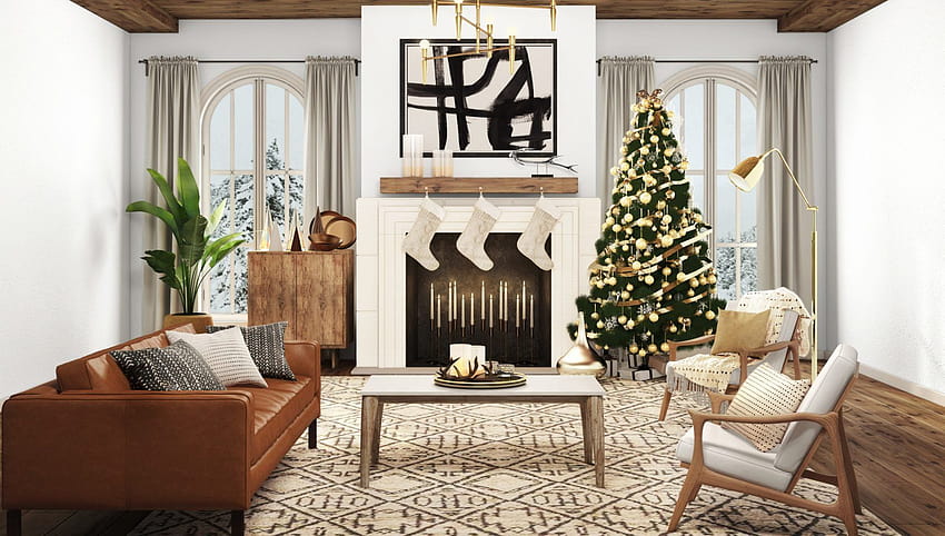 Schmücken Sie die Hallen mit diesen festlichen Zoom-Hintergründen, dekoriertes Weihnachtshaus HD-Hintergrundbild