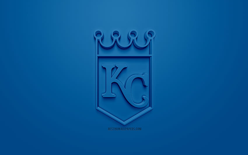 Канзас Сити Роялс, американски бейзболен клуб, творческо 3D лого, син фон, 3d емблема, MLB, Канзас Сити, Мисури, САЩ, Мейджър лийг бейзбол, 3d изкуство, бейзбол, 3d лого с резолюция HD тапет