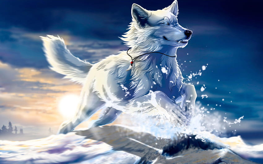 lobo de anime blanco y azul