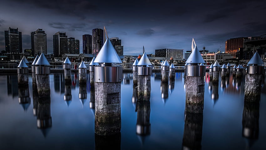 Docklands, Melbourne, Victoria, Australia, malam, kota, air, tunggul 3840x2160 U Wallpaper HD