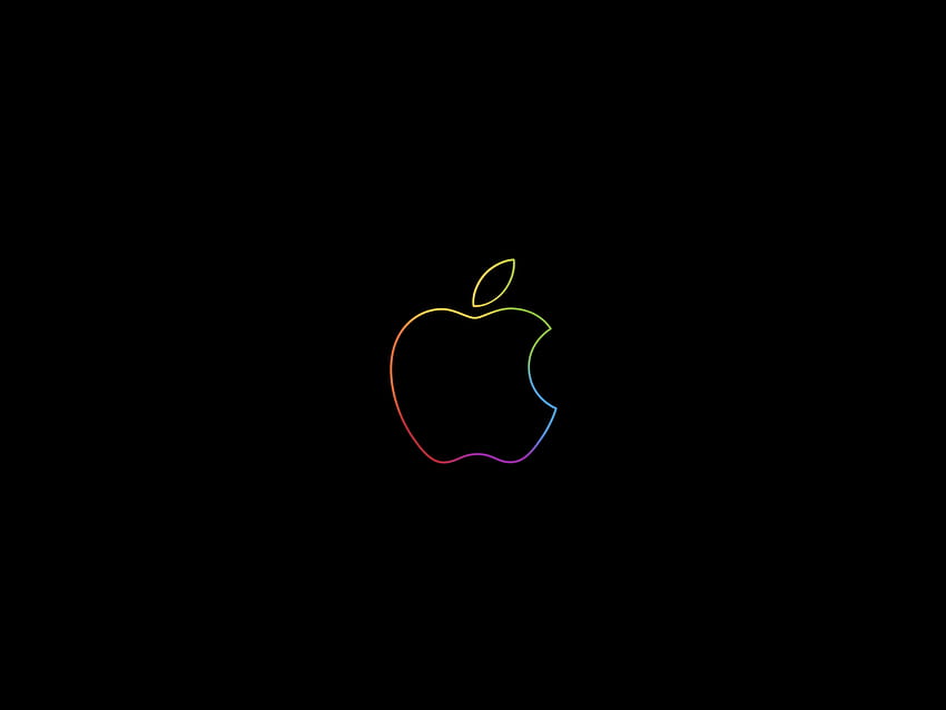 Logo Apple , Coloré, Contours, Fond noir, iPad, , Technologie, pomme noire Fond d'écran HD