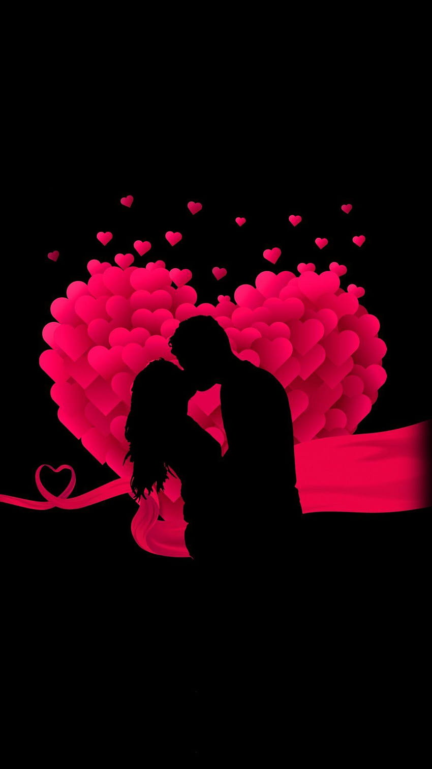 Coppia, cuore, amore, minimo, bacio, silhouette, arte, 1080x1920, amore romantico Android Sfondo del telefono HD