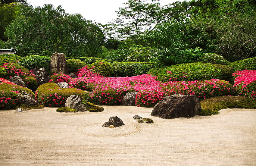 Kyoto Japan Karesansui Nature Gardens каменни храсти 2560x1660 HD тапет