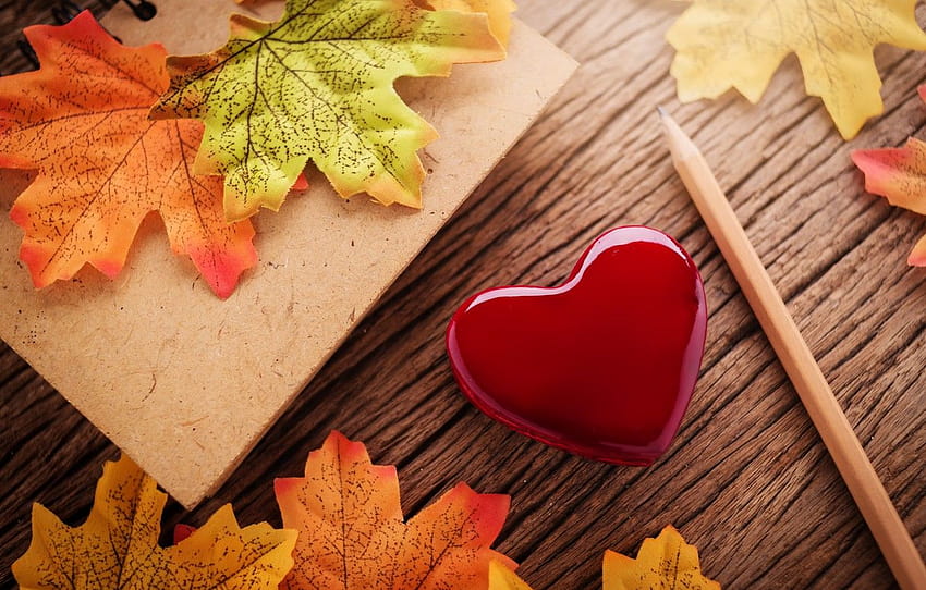 autumn, leaves, love, heart, red, love, heart, wood, autumn, leaves, romantic, autumn, maple , section настроения, romantic autumn HD wallpaper