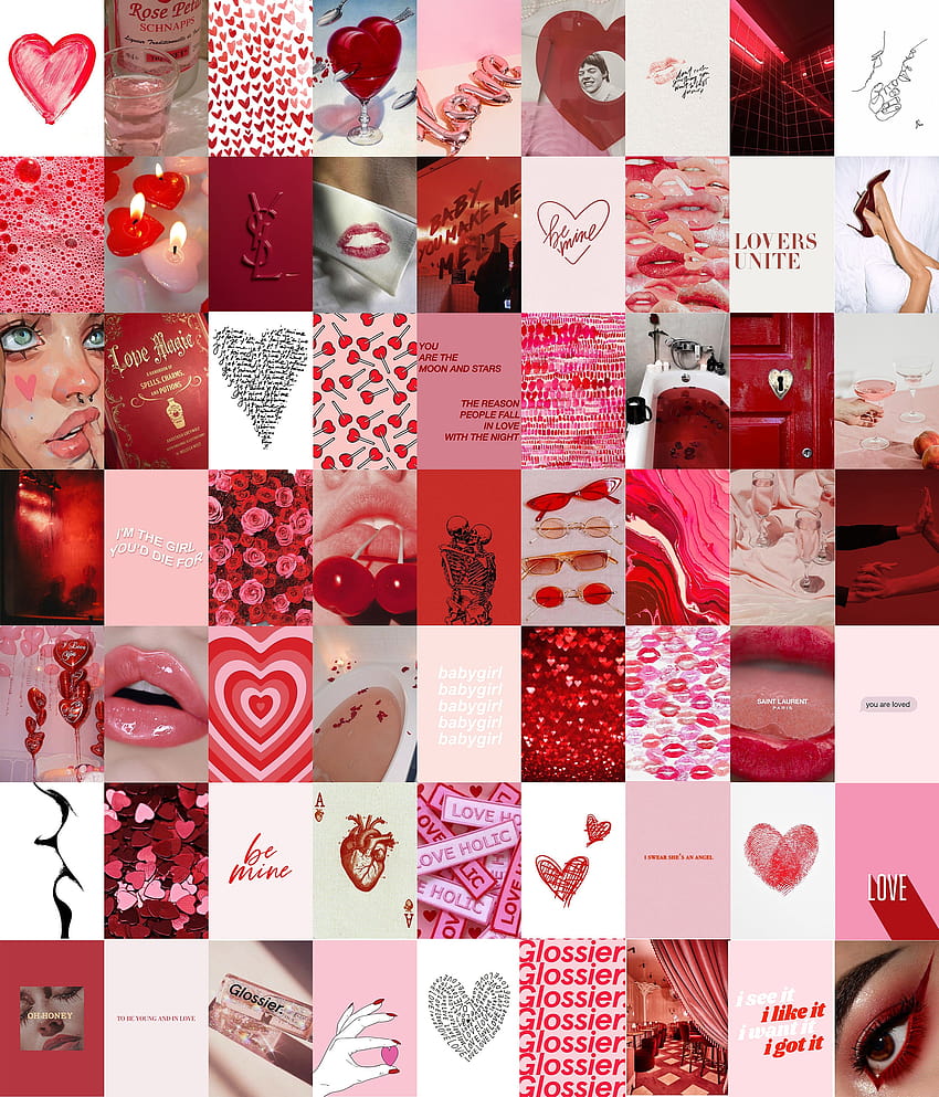 Pink dan Red Valetines Day Wall Collage Kit DIGITAL PRINT, kolase estetika hari kasih sayang wallpaper ponsel HD