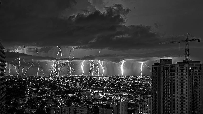 번개 밤 빛 자연 폭풍 도시 하늘 풍경 전기 Skyscapes, 흰색 번개 HD 월페이퍼