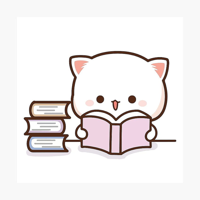 Peach and Goma Mochi Cat Reading HD phone wallpaper