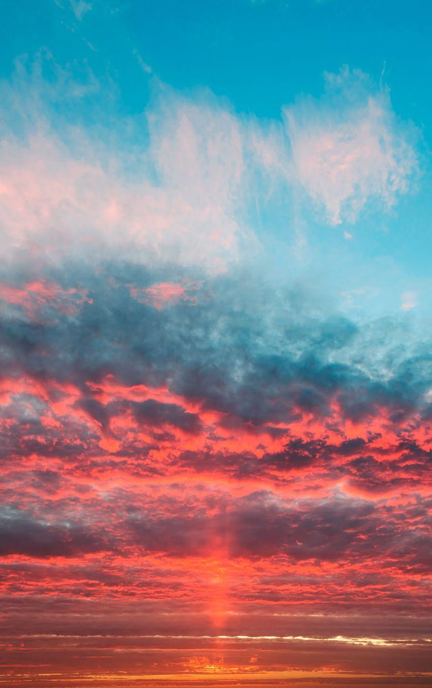 空、オレンジ色の雲、夕焼け、夕焼け空 HD電話の壁紙