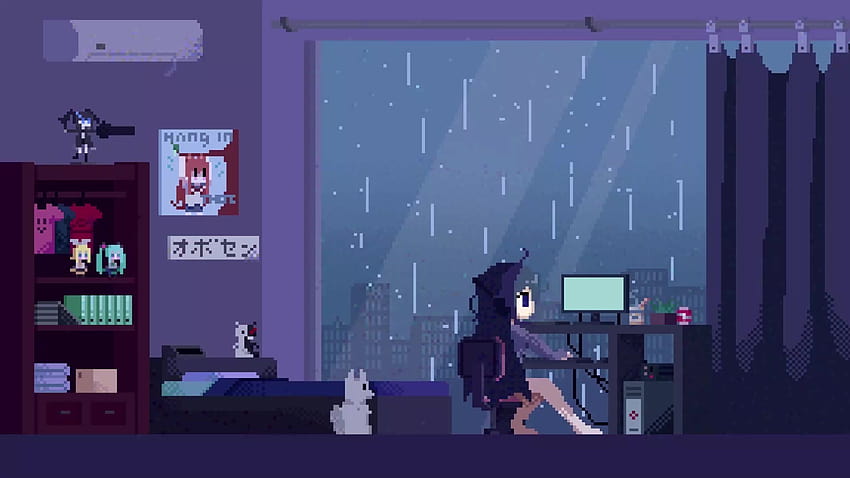 Pixel Art animado con fuente publicado por Samantha Cunningham, lluvia de píxeles fondo de pantalla