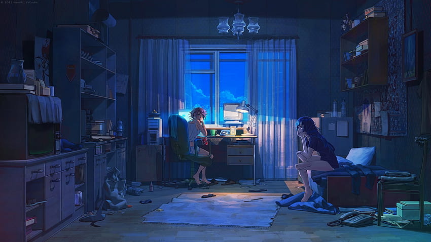 4 Anime Scenery, scenario estetico anime notturno Sfondo HD