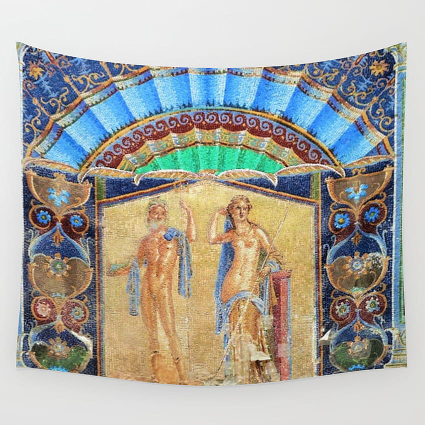 House of Neptune & Amphitrite Mosaic Tesserae Tile Depiction, Herculaneum, Italy Wall Tapestry by Jeanpaul Ferro HD phone wallpaper