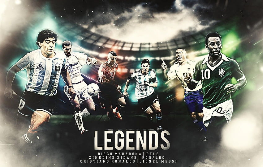 esporte, Cristiano Ronaldo, futebol, Lionel Messi, lendas, Ronaldo, Zinedine Zidane, jogadores, Pelé, Diego Maradona , seção спорт, maradona e pele papel de parede HD