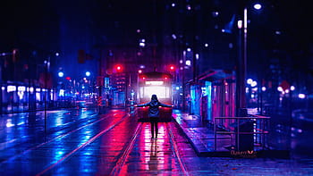 Download wallpaper 1366x768 city, future, cyberpunk, architecture, night,  lights, road junction tablet, laptop hd background