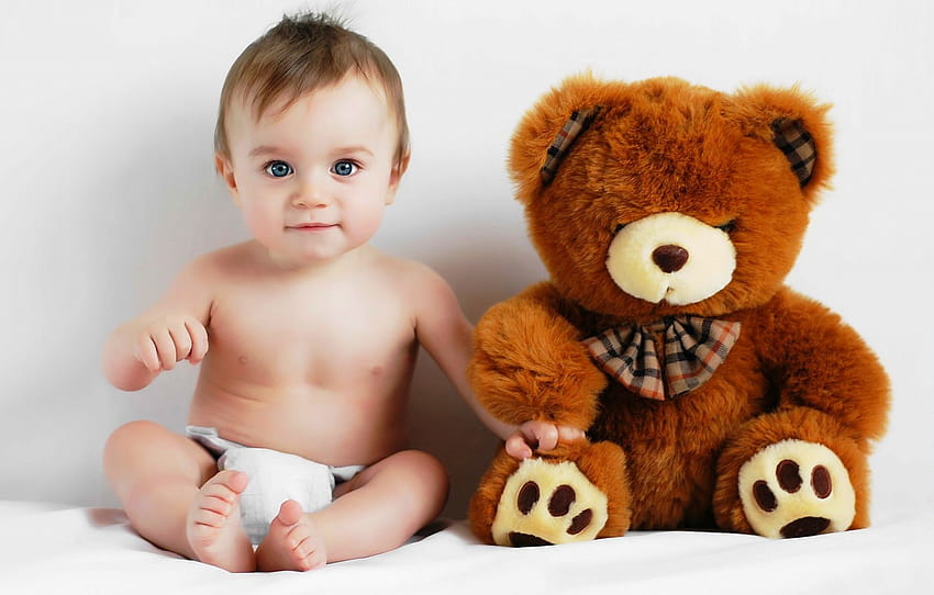 child, baby, bear, child, diaper, diaper, soft toy , section разное, pampers HD wallpaper