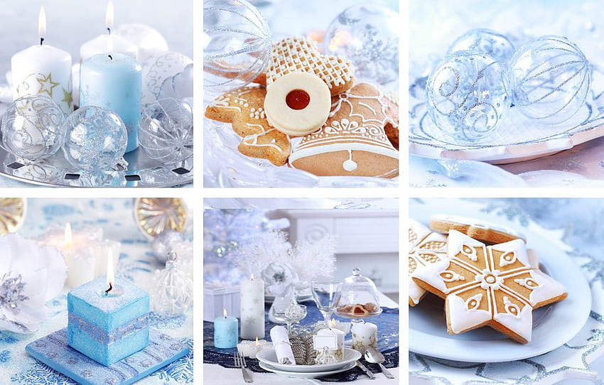 candles, holiday, from lolita777, cookies, blue collage HD wallpaper