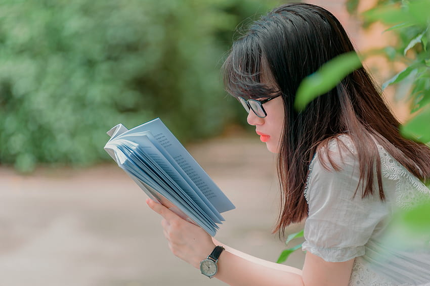 Close, girl with book HD wallpaper
