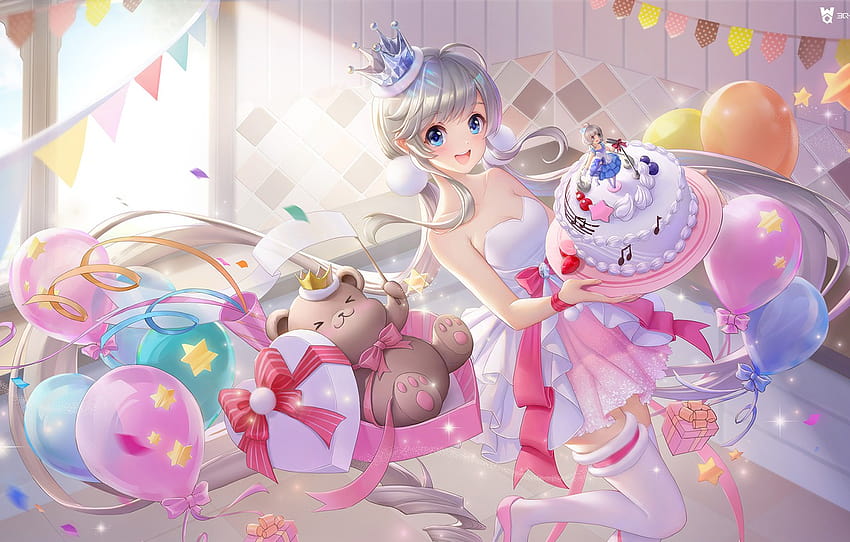 balls, mood, toy, anime, art, bear, cake, children's, prazdna, Polaski, 叁乔居 3QSTUDIO, QQ, happy birtay anime girl HD wallpaper