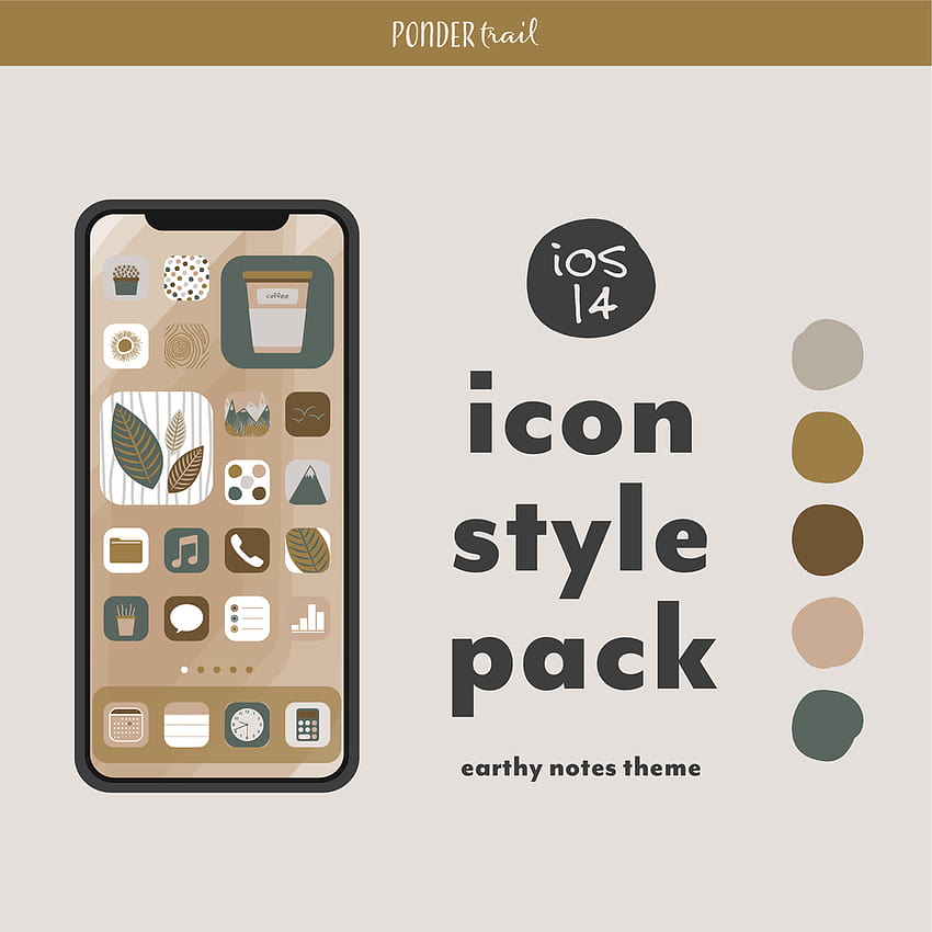 iOS 14 Aesthetic Style Pack // Copertine delle app, icone, // Note terrene Sfondo del telefono HD