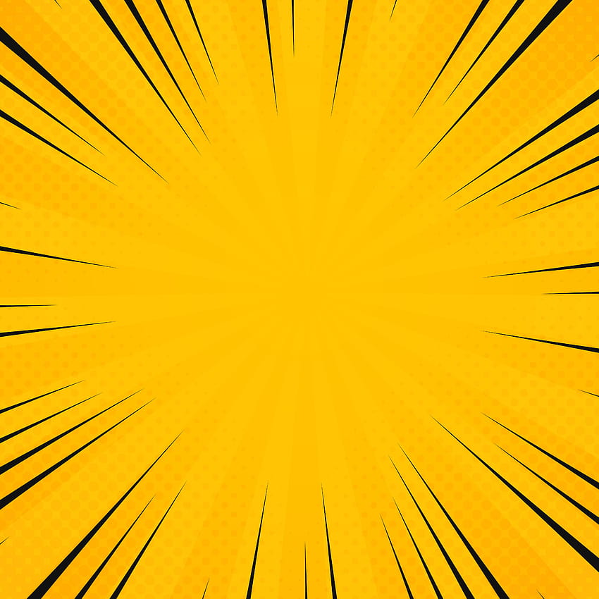 코믹 블랙 라인 배경이 있는 래디언스 광선 패턴의 추상 태양 노란색. 포스터 문자 메시지, 배너 아트 작업, 배너, 쇼 텍스트 장식, 태양 광선 복고풍 HD 전화 배경 화면