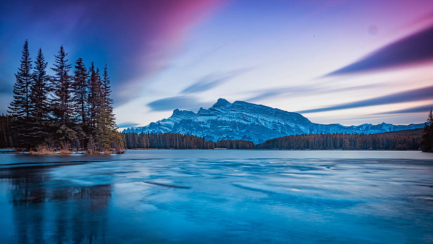2560x1440 Canadá, Parque Nacional de Banff, Cenário, Amanhecer, Céu Rosa, Árvores para iMac 27 polegadas, canadá 2560x1440 papel de parede HD